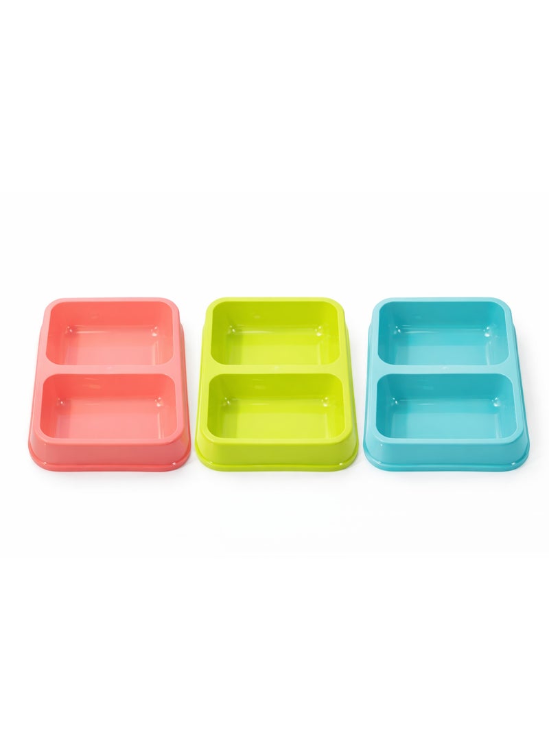 Pet Feeding Plate, 2 Section Divided Food Bowl, 3 Colors, Pink or Green or Blue - Image 4
